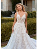 Ivory 3D Lace Tulle V Back Fairytale Wedding Dress